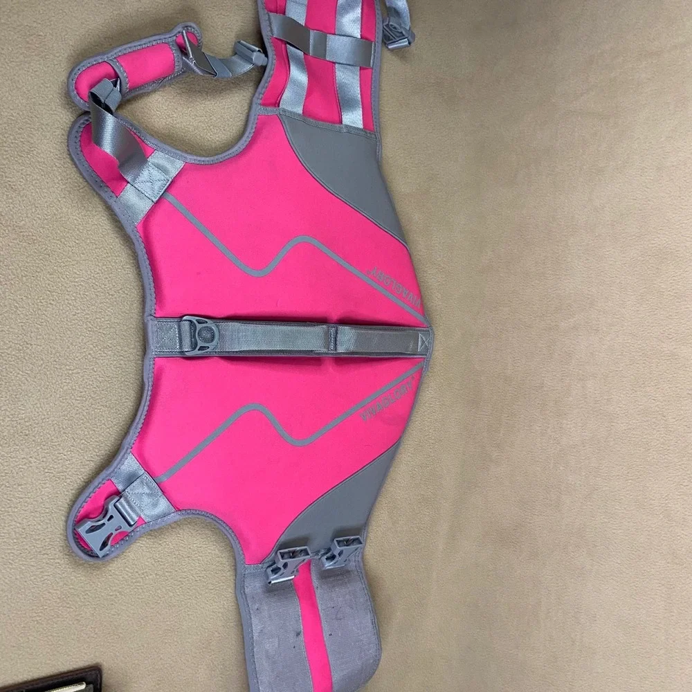 Viva Glory Dog Life Vest Pink‎ Gray Reflective Safety Padded Pet Floatation Lg